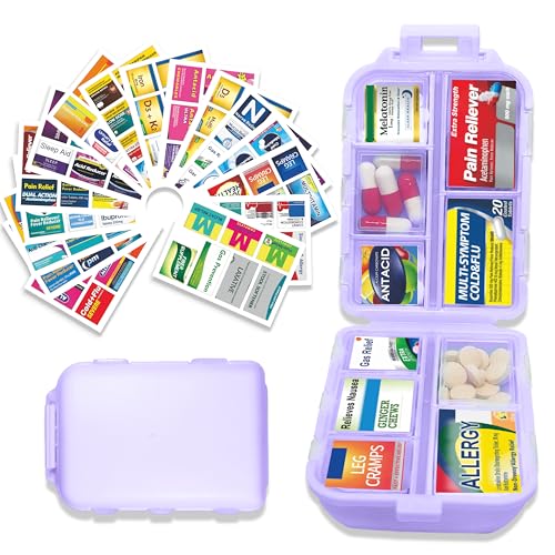 Image of Large Pill Organizer with 146 Medicine Labels, Purple Travel Pill Case | Large 10-compartment pill case with 146 labels for vitamins, supplements, daily meds, 7-day planning, work, travel, and home