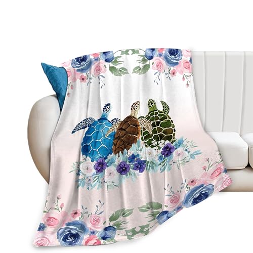 Sea Turtle Throw Blanket - Soft Plush Fleece Ocean Blankets- Cozy Turtle Stuff Gifts for Women Girls Kids 40X50