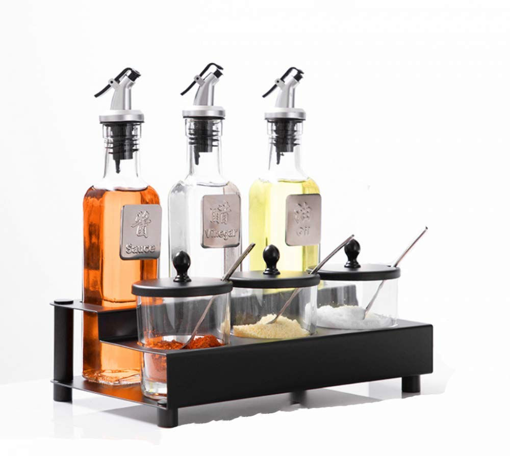 Gewürzglas, Öl- und Essigflaschen-Sets for 3 oder 4 Flaschen, Ständer aus Edelstahl, geeignet for die Küche – 4-teiliges Set