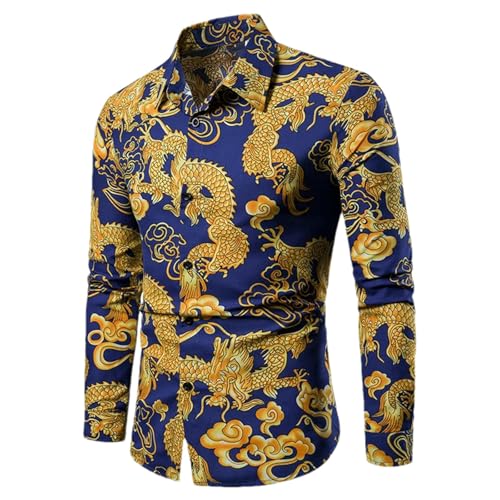 Chemise dragon ajustée manches longues homme style chinois pour look de fête élégant