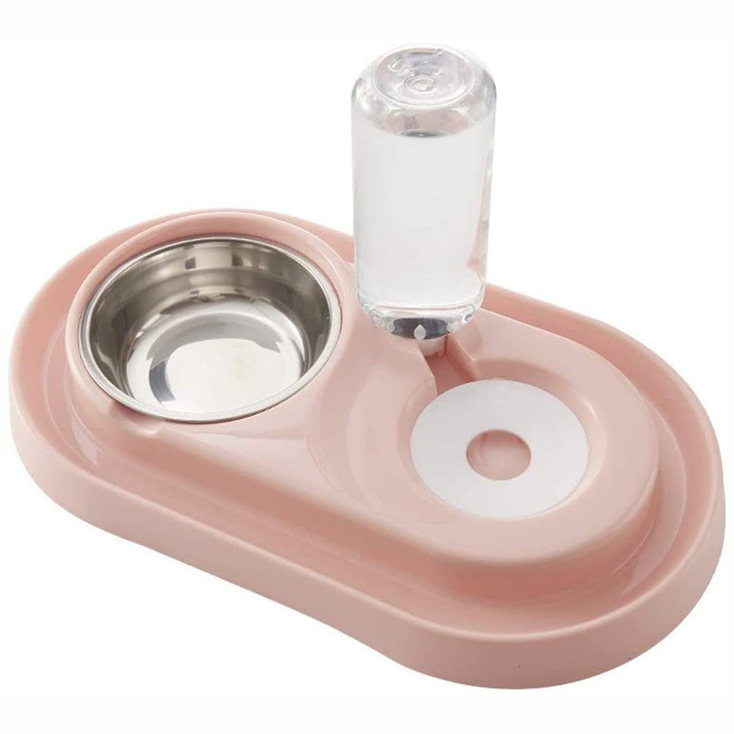 Pet Food Dish Bowl for Cat Dog Food with Automatic Water Dispenser Kitten Puppy Animal Pets Dual Port Drinking Fountain Feeding Bowls (pink)