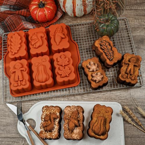 Silicone Harvest Mini Loaf Pan, Fall Rectangular Silicone Mold 6-Cavity Autumn Silicone Mold Thanksgiving Mini Loaf Pan for Baking - Thumbnail 5