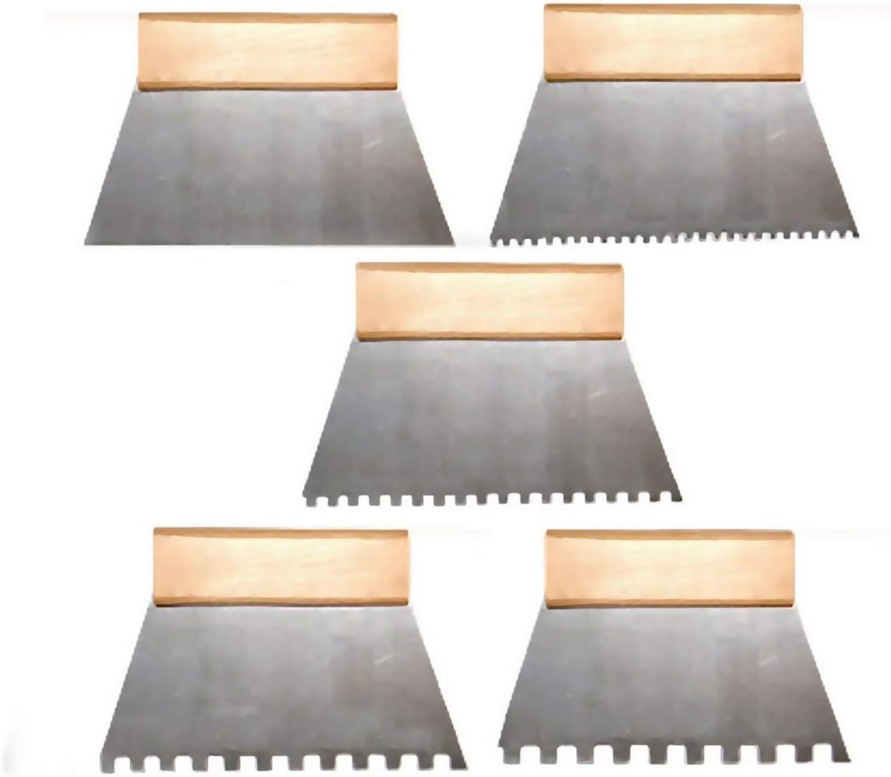 5 x Adhesive Spreader Comb 180mm, Plain & Notched 4,6,8,10mm Wooden ...