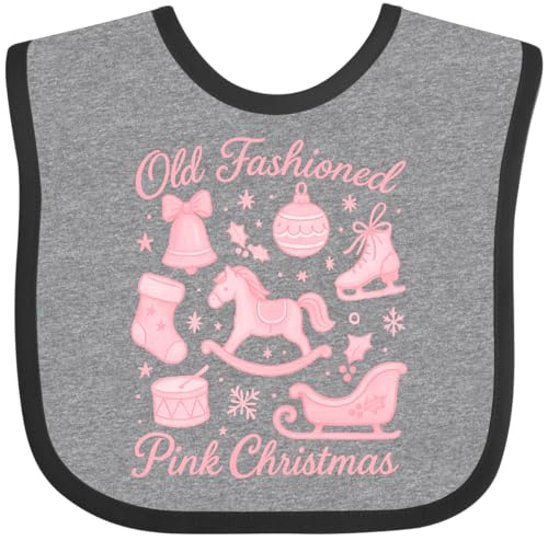 inktastic Old Fashioned Pink Christmas Angel Wreath Holiday Design Baby Bib Heather and Black 4714f