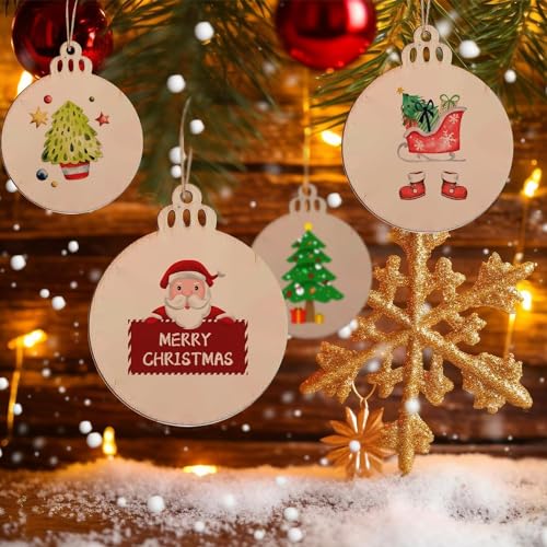 DARENYI 50 Pcs Christmas Baubles for Crafting Wood Slice Natural Ornaments Blank Wood Shapes Embellishments with String for Xmas Tree Decoration - Image 3