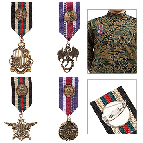 AHANDMAKER 4 Stück Kostüm Militärabzeichen Medaille, 4 Style Military Hero Combat Medals Brosche Navy Military Badge Patriot Brosche Pin Stripe Für Damen Herren Soldat Mantel Jacke Uniform Party