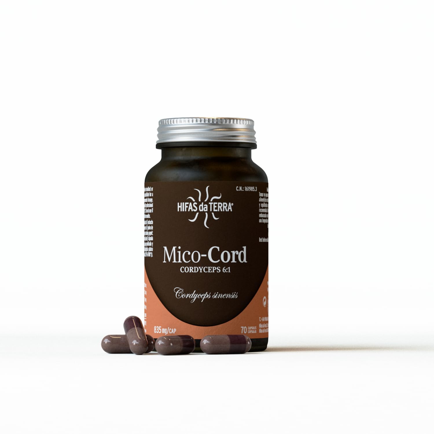 HIFAS DA TERRA - Mico-Cord Extracto Puro de Cordyceps + Vitamina C Natural - Extracto de Hongos - Energía, Vitalidad, Rendimiento Físico y Recuperación Natural - Bote 70 Cápsulas