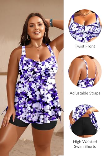 Image of Aqua Eve Women Plus Size Tankini Swimsuit Two Piece Flowy Swimdress Bathing Suits with Shorts