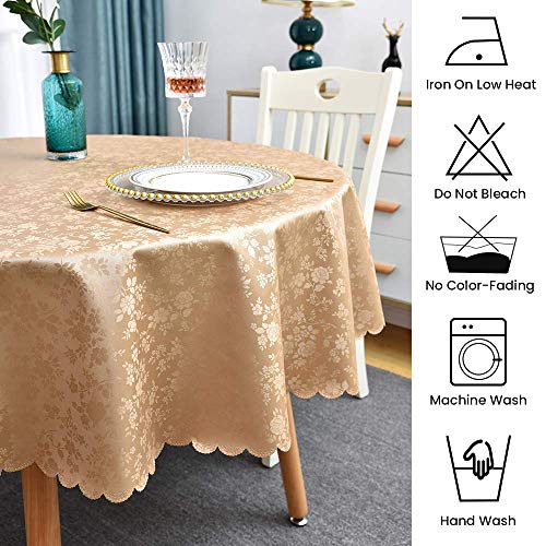 Image of Romanstile Waterproof Vinyl Tablecloth Round, 60 x 60 Inch, Rose Champagne