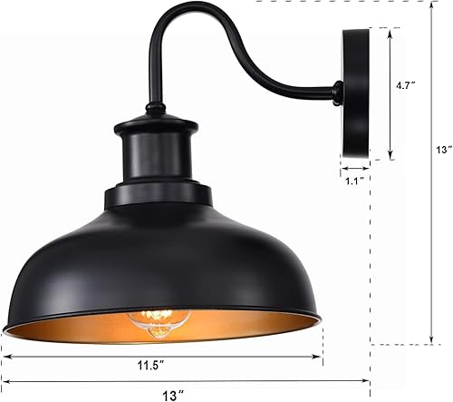 Miniatura 2 de RZ007 BK RZ007 BK - Lámpara de pared para exteriores, con cuello de cisne, para exteriores, estilo granero, lámpara de pared negra industrial para