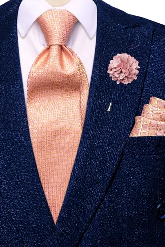 Image of Hi-Tie Mens Paisley Floral Striped Ties Set Silk Necktie and Lapel Pin for Men Pocket Square Cufflinks Set Business Wedding