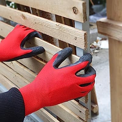 Image of Multipurpose Nylon Anti Cut PU Nitrile Coating Work Safety Gloves, Hand & Fingers, Gardening, Mechanical, Construction, Agriculture & Automotive - Durable & Comfortable (5 Pairs Red Black)