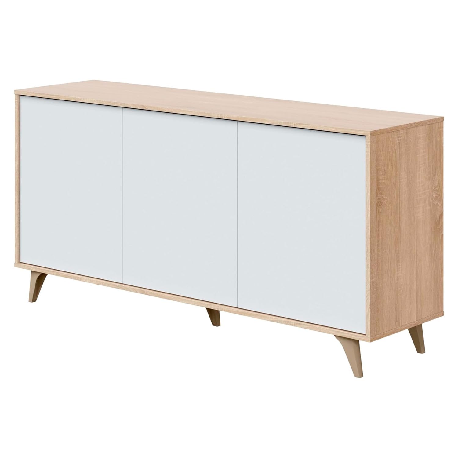 Credenza 3 Ante Con Apertura Push Madia Mobile Contenitore Moderno Con 6 Ripiani Interni Per Soggiorno Sala Da Pranzo Ingresso E Camera Da Letto Stile Nordico 154 x 40 x 75 Cm Rovere E Bianco
