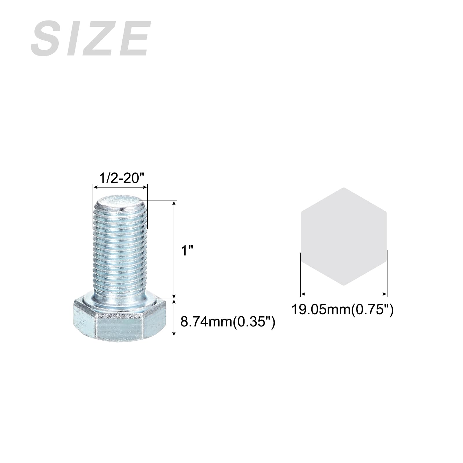METALLIXITY Hex Bolts (1/2-20x1") 5Pcs, Carbon Steel Zinc Plated Fully Threaded, UNF Fine Thread Hex Head Screw Bolt - Image 2