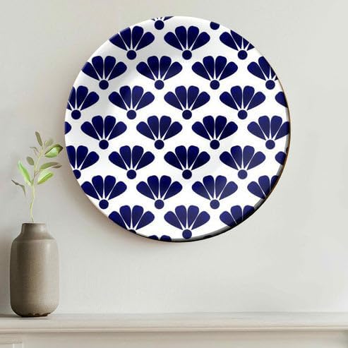 Adorvue Cute Flower Blue and White Decorative Wall Plate Minimalist Floral Wall Art Décor Premium Ceramic Pattern Wall Hanging for Living Room, Bedroom, Dining Area, Kitchen, Café, Home Decoration 10″