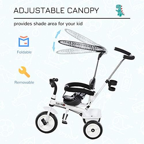 HOMCOM 4 in 1 Tricycle for Kids Toddler Trike with Parent Handle Adjustable Handle Canopy for 18 Months to 5 Years