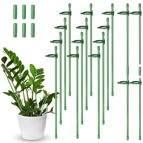 meekoo 12 Pcs 12 Inch Adjustable Plant Support Stakes for Indoor Outdoor Garden Orchid Stick Single Stem Plant Cage Support Rings with Clips and Connect Pipe for Tomato Flowers Potted Plants (Green)