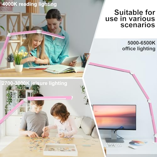 Image of Micomlan Architect Desk Lamp with Clamp, Led Desk Lamp with Dual Light Bars and Adjustable Swing Arm, Clip-on Stepless Dimming Table Light Computer Lighting for Home Office Sewing Painting Hobby