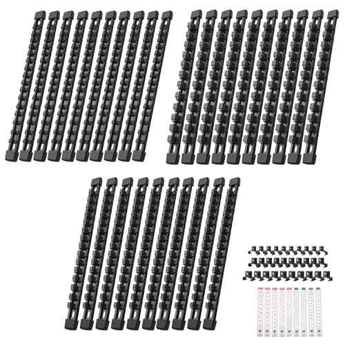 Image of Reniteco 27-Pack Socket Organizer Set, 1 /4 inch x 160 3 /8 inch x 150 1 /2 inch x 120 Clips | 306 Clip Capacity, Havy-Duty ABS Socket Rails, Removable Clips, Drive Socket Storage, Toolbox Drawer or Wall Mount