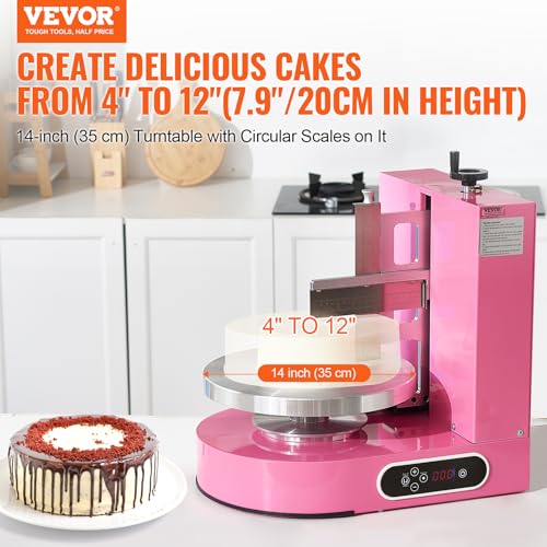 Image of VEVOR Cake Decorating Machine, Cake Cream Spreading Coating Smearing Machine, Low Noise Cake Frosting Machine, Turntable with Adjustable Scraper, for 4 inch to 12 inch Cake, 25-320RPM Rotating Speed, Pink