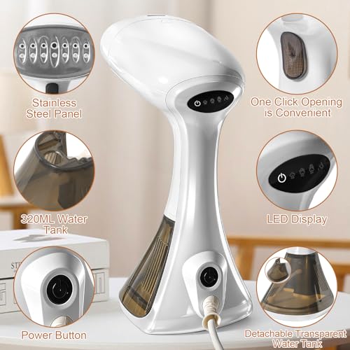 NXPZ Plancha Vertical Vapor, 1600W Plancha de Viaje Portátil, Calentamiento Rápido 20 Segundos, con 3 Niveles de Vapor, Depósito 320 ml, Cepillo de Vapor, para Viajes y Hogar - imagen 6