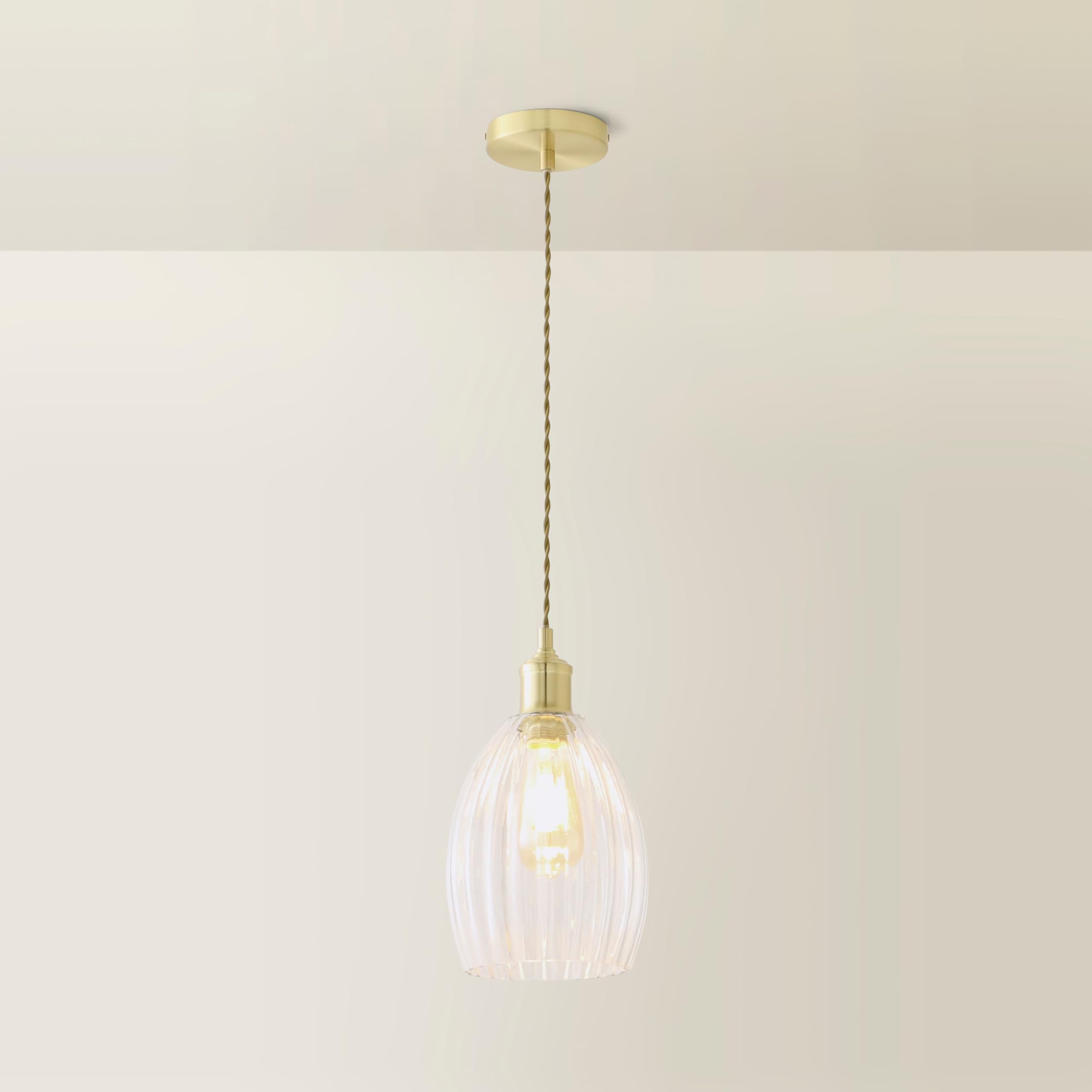 Valuelights Gold | Cheltenham Brushed Clear Ribbed Glass Dome Pendant Ceiling Light | Ceiling Lights, Home Décor & Improvement Essential | Mains Wired