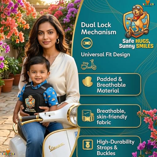 Image of Baby & Kids Safety Belt for Two-Wheelers - Toddler Harness Strap for Bike & Scooty, Child Riding Safety Belt for 2 to 6 Years, Adjustable, Comfortable, Easy-Use (Black - Premium)