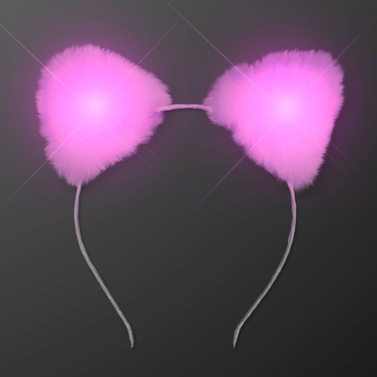 Light Up Soft White Furry Kitty Cat Ears Headband with Pink LED Lights