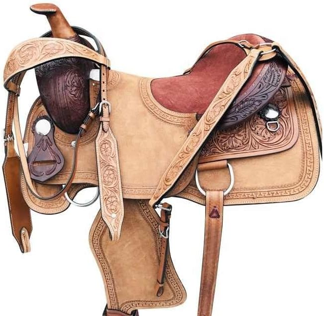 Leather Western Barrel Racing Horse Saddle Handmade Premium Comfort Horse Saddle for Best RidingTrail Equestrian Tooled Carved Size: 10-18 inches Seat Available, UG15