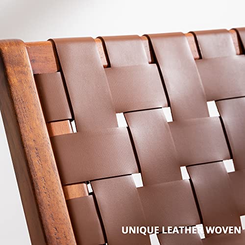 Lue Bona Folding Woven Faux Leather Accent Chair, Cognac Leather And Brown Wood, Midcentury Modern Lounge Chair, Scandinavian Rattan Low Chair For Living Room, Bedroom, Patio, Balcony #TOP4