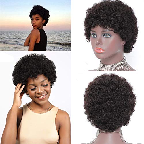Short Curly Brasilien. Ein Klasseweib. Menschliches Haar. None Lace Wig Natural Brazilian Hair Wigs for Black Women Wig Curly Afro Curly Wigs (99J#) Cover