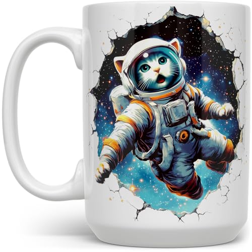 Space Astronaut Cat Ceramic Coffee Mug, Fun Cat ...