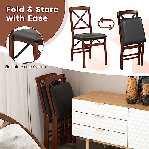 Image of Giantex Folding Dining Chairs Set of 4, Foldable Wood Kitchen Chairs with Padded Seat, Solid Wood Frame, Max Load 400 Lbs, No Assembly Easy to Store Wooden Dining Chairs for Apartment, Small Space