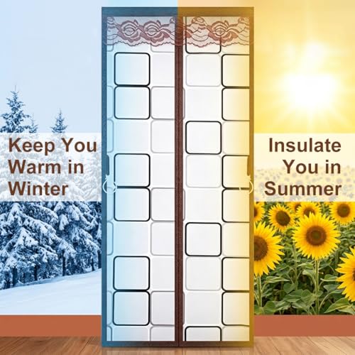 Image of HASTHIP Mosquito Net for Doors with Magnet, Insulated PVC Door Mosquito Net Magnetic with Self Adhesive Hook and Loop Strip, Windproof Dustproof Privacy Door Curtain for Kitchen Doorway, 110x210cm
