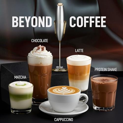 Image of Zulay Kitchen Powerful Milk Frother Wand With Duracell Batteries - Ultra Fast Handheld Drink Mixer - Electric Whisk Foam Maker for Coffee, Lattes, Cappuccino & Matcha - Z1 Motor - Exec Silver Gold