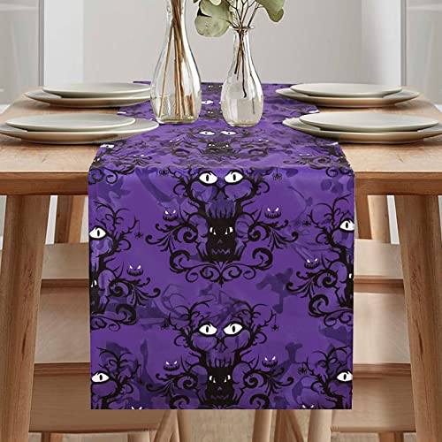 Halloween Tischläufer, Herbstlicher Läufer, Halloween Läufer, Tischläufer Halloween Leinenoptik, Tischdecke Modern, Tischläufer Lila, Tischläufer Dekoration, Tischläufer für Drinnen und Draußen Cover