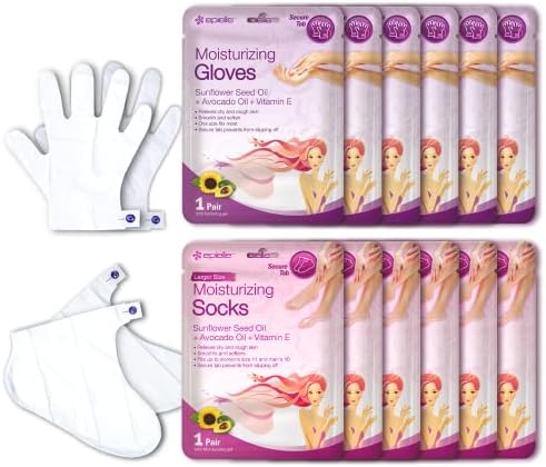 Epielle Moisturizing Hand & Foot Masks (Glove & Socks 12pk) for Dry Hand, Dry & Cracked Heel Spa Masks Sunflower Seed Oil + Avocado Oil + Vitamin E,Mothers Day Gifts