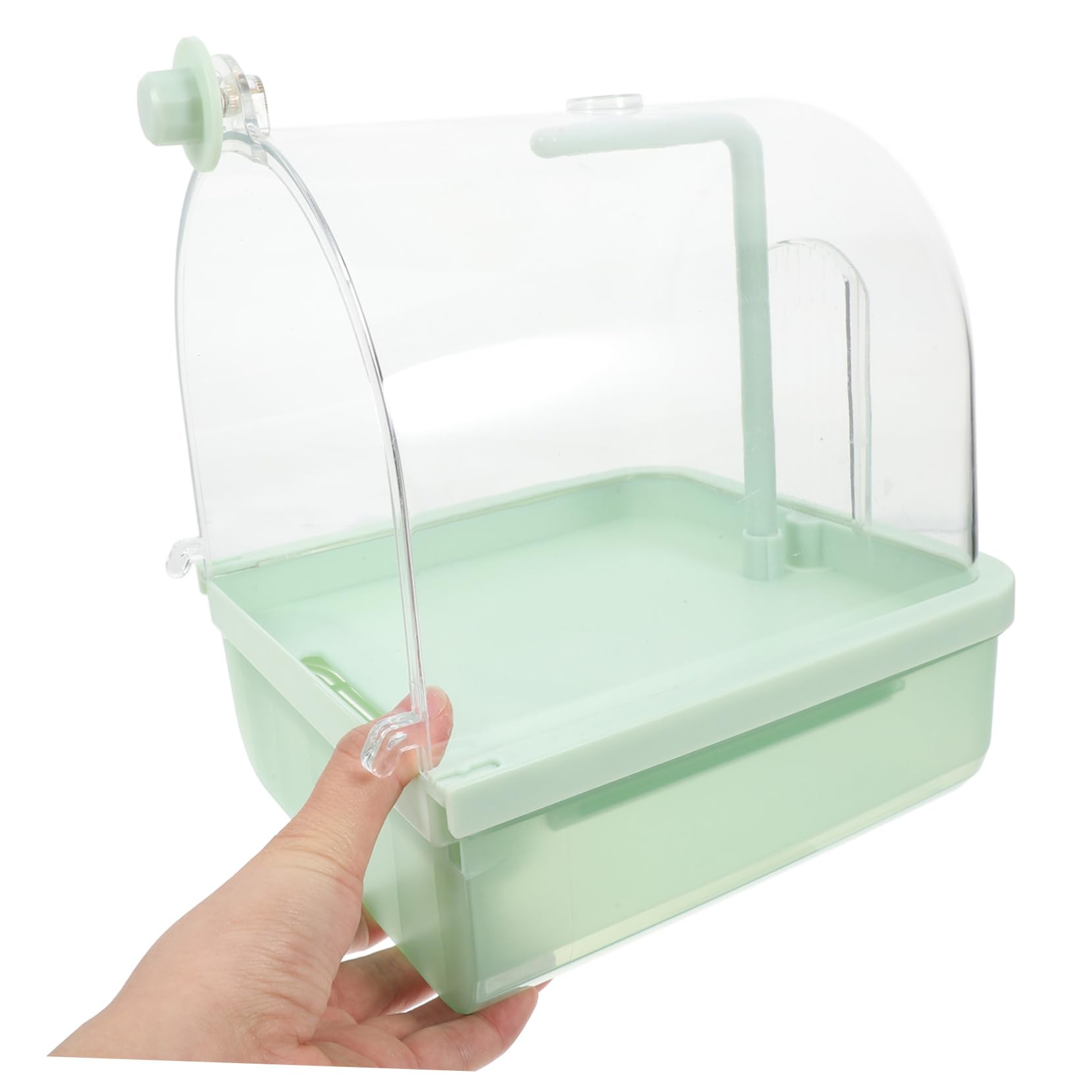 BESPORTBLE Baño Colgante para Pájaros Automático con Grifo Giratorio 180° | Bandeja Externa Abs Verde Claro, para Rutina Interior y Aves, Compatible con Entrenamiento en Jaula