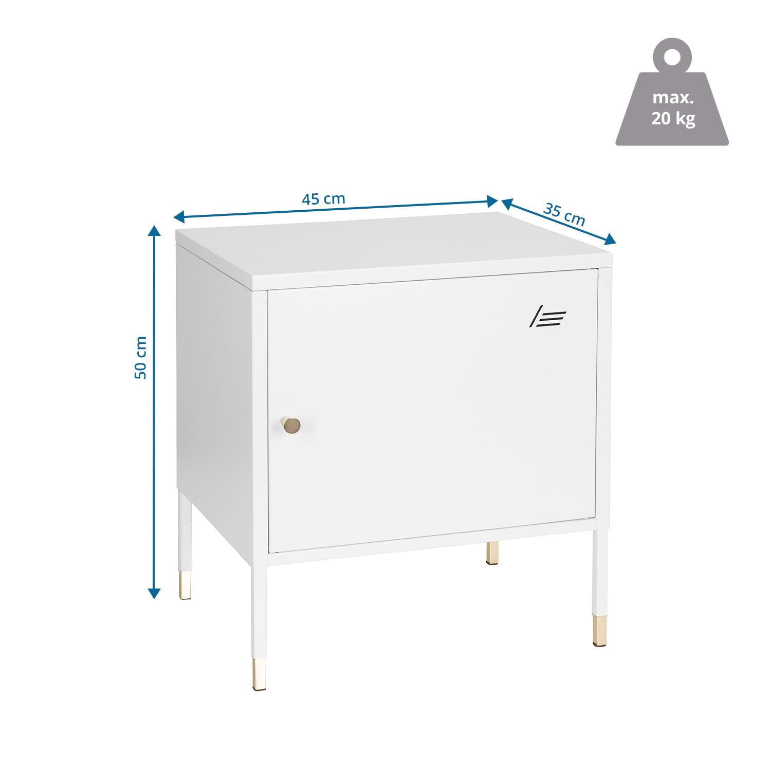 hjh OFFICE 743025 Metallschrank klein UMEO Weiß/Gold Beistellschrank aus Metall im Industrial-Design, 50 x 45 x 35 cm