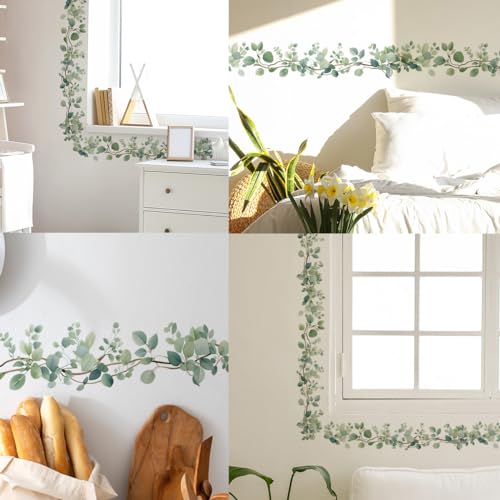 Toilette Blumen Grün Wandaufkleber Eucalyptus Pflanzen Blätter, PVC Toilettendeckel aufkleber Bad Möbel Tür Schild Dekor Abnehmbar und selbstklebend (F018+F028)