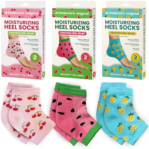Dr. Frederick's Original Moisturizing Heel Socks for Dry Cracked Heels Treatment - 3 Pairs - Infused with Coconut Oil and Mango Butter - Stocking Stuffers for Adults - Summer Print