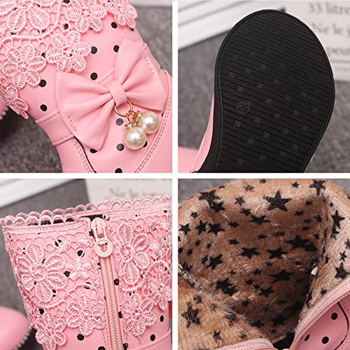 EnJoCho Toddler Girls Winter Boots Girls High Top Shoes Fashion Flowers Plus Velvet Warm Boots (Pink, 10-10.5 Years Big Kids)3