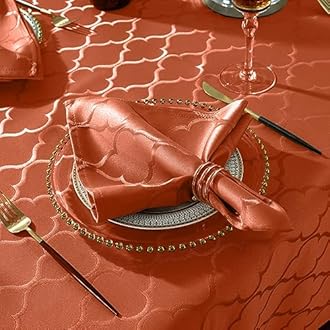 SASTYBALE Jacquard Square Cloth Napkins 20 x 20 Inch Flower Pattern 4 Pieces Washable Fabric Napkin for Fall, Autumn, Thanksgiving Family Dinners Weddings Parties and Banquets, Rust/Orange