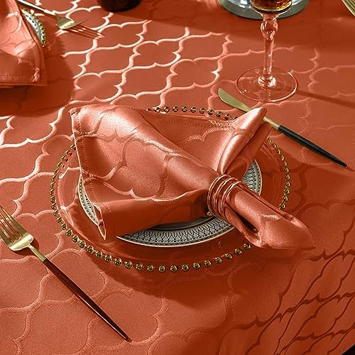 SASTYBALE Jacquard Square Cloth Napkins 20 x 20 Inch Flower Pattern 4 Pieces Washable Fabric Napkin for Fall, Autumn, Thanksgiving Family Dinners Weddings Parties and Banquets, Rust/Orange