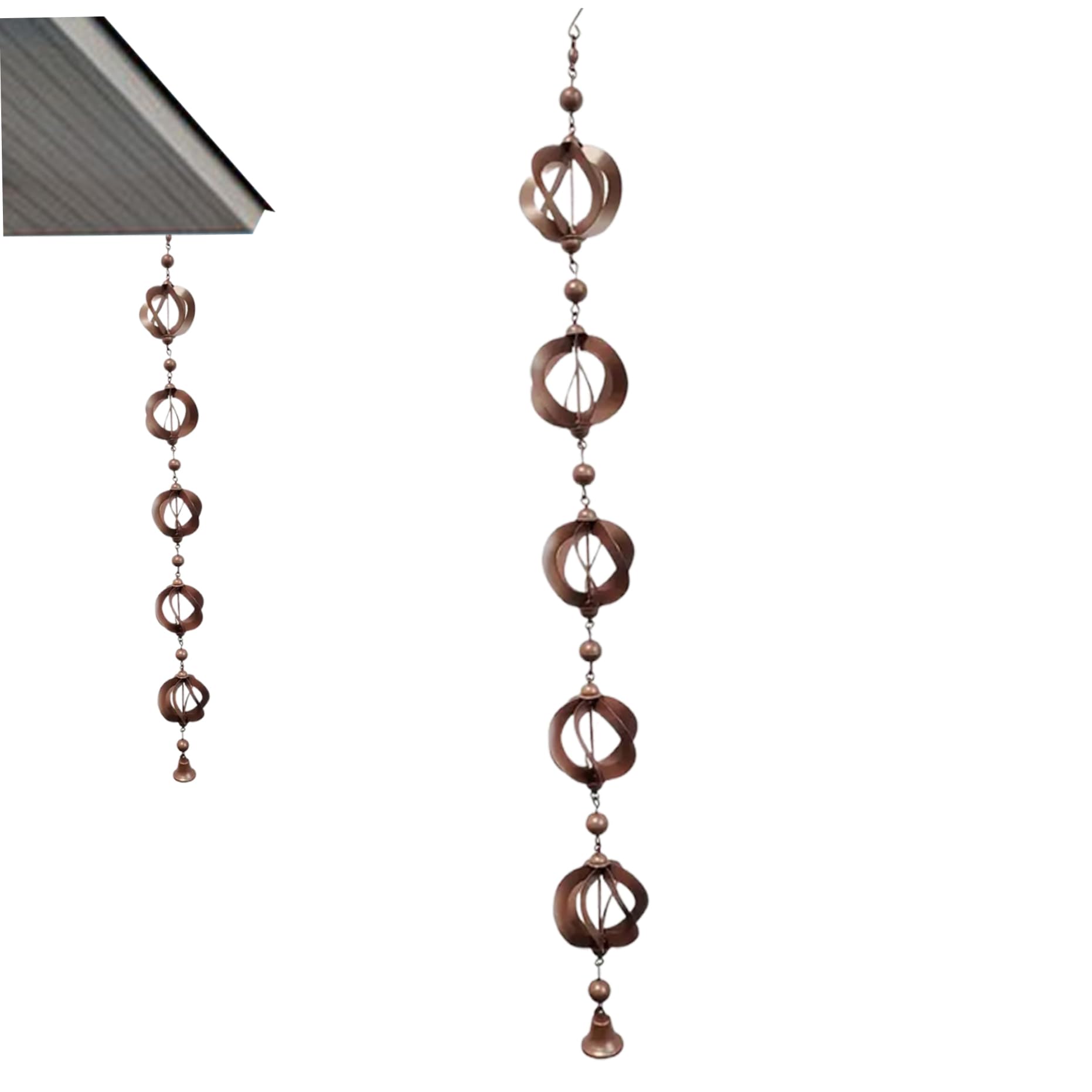 Catena Di Pioggia Decorativa Per Giardino - 42,52 Pollici, Con Campanelli A Campana, Stile Retrò Per Grondaie - Foto 8