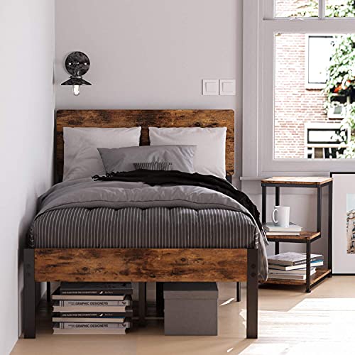 Likimio Twin Bed Frame With Headboard, Strong Steel Slat Support, Tool-Free Assembly, Underbed Storage Space, No Box Spring Needed #TOP2