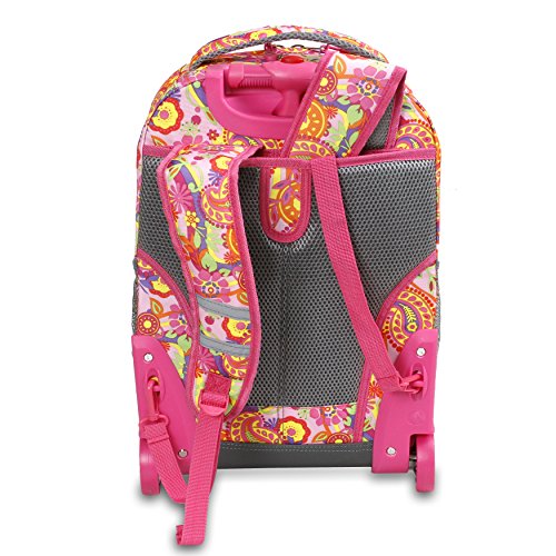 Image of J World Sunrise Kids Rolling Backpack with Wheels for Girls Boys, Roller Bookbag for School, 18 x 13 x 9 Inches, Pink Paisley