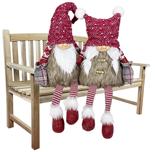 6 Weihnachtswichtel Plüsch Kantenhocker 23cm - Grau/Weiß, Winterdekoration