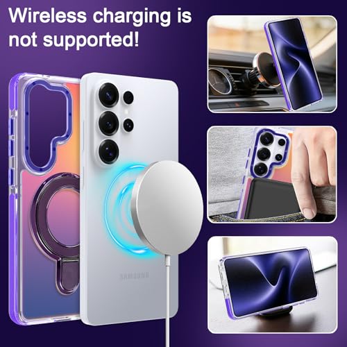Image of Magnetic for Samsung Galaxy S23 Ultra Case with Stand [Compatible with Magsafe] [Cute Fluorescent Design] [1 Screen Protector] Slim Translucent Matte Case for Galaxy S23 Ultra 6.8 inch, Purple