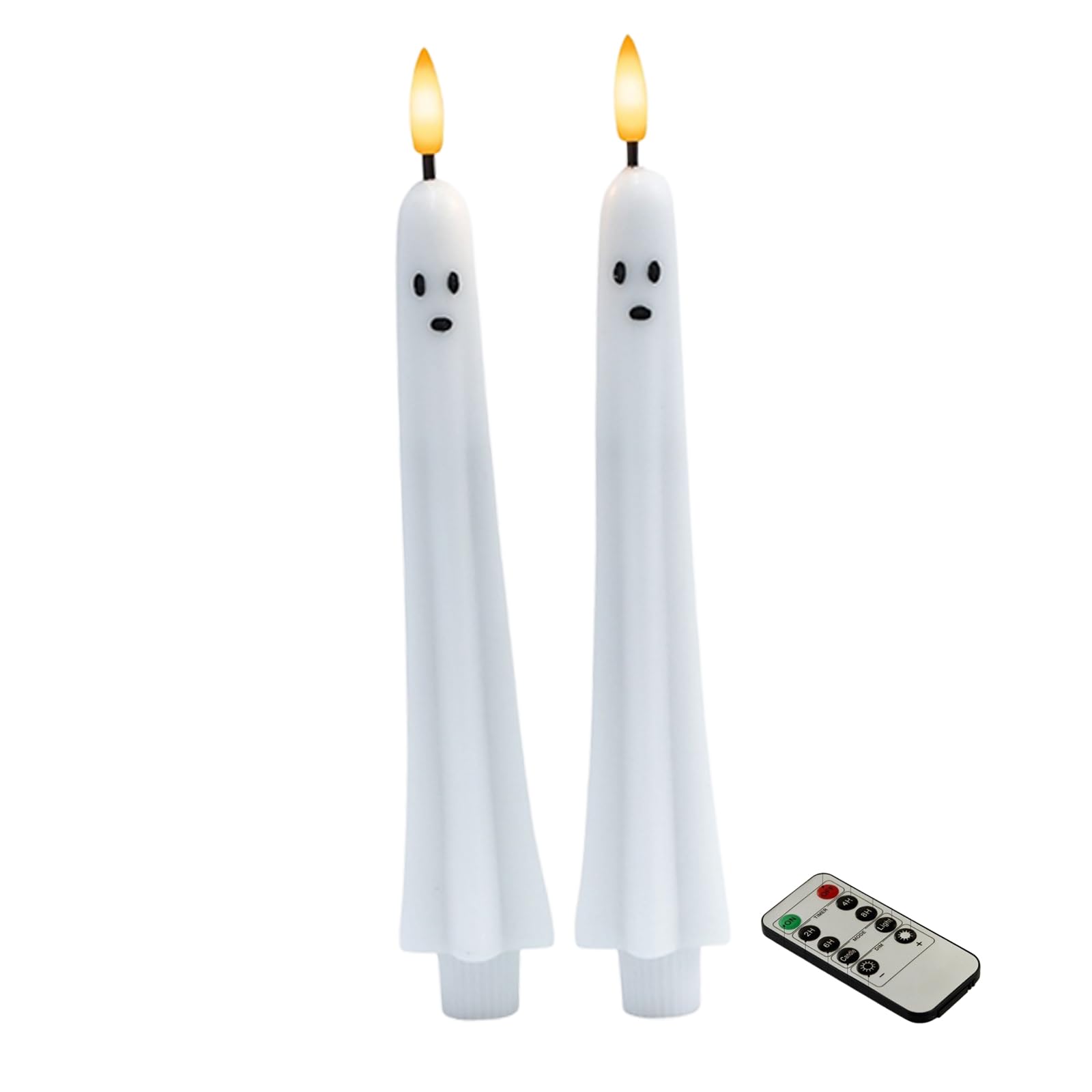 Veltros Halloween Ghosty Flameless Taper Flickering Real Wax Led Taper Set, Halloween Indoor Pair for Entryway Table Mantel Shelf Decor, Battery Powered Accent Ghosty Flameless Flickering Real